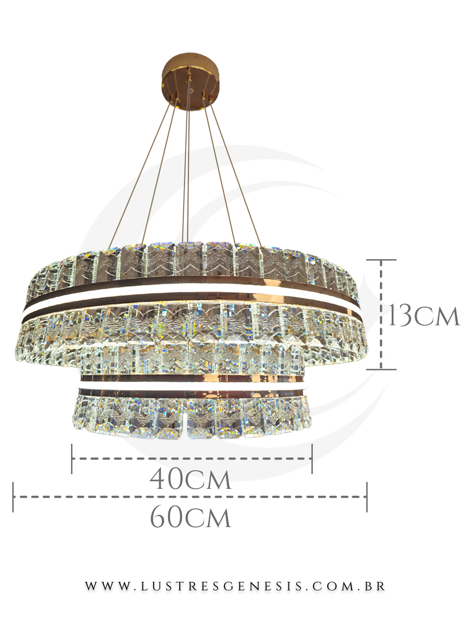 Medidas do Lustre Pendente Anéis de Cristal Decorado